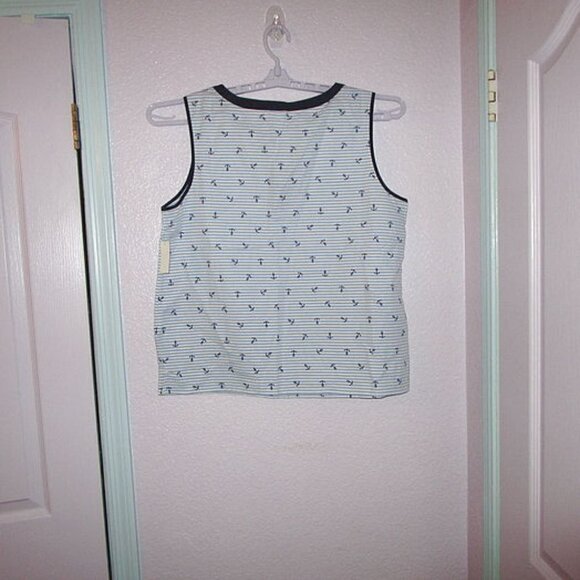 NWT Talbots LINEN Blend Size L BLOUSE Tank TOP V-Neck SLEEVELESS Nautical ANCHOR - Picture 5 of 8
